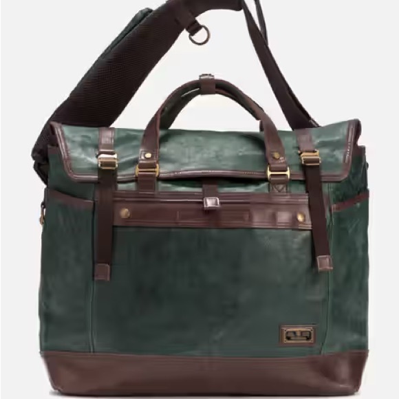 Master-Piece green brown leather messenger, cowhide, canvas back, brass - Picture 1 of 13
